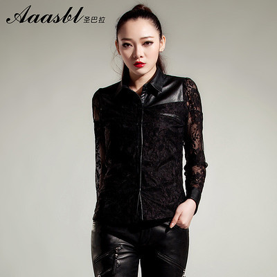 2013新款圣巴拉蕾絲真皮襯衣 時尚與個性的優雅碰撞